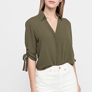 NWT Express Tie Sleeve Button-Up Shirt in Olive